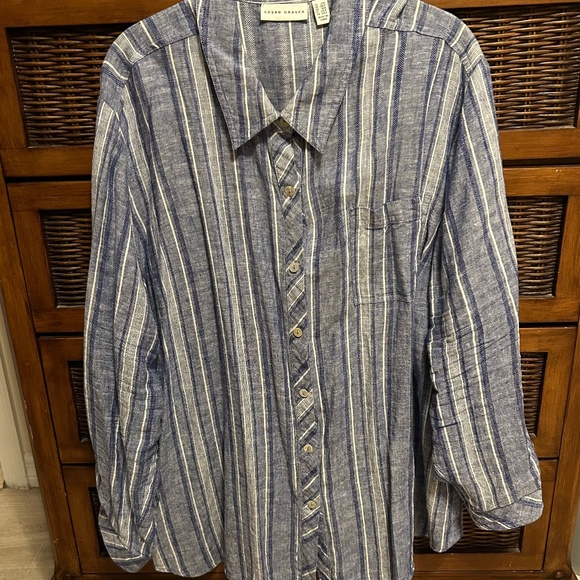 Susan Graver Linen Blend Button Front Tunic - Picture 1 of 9